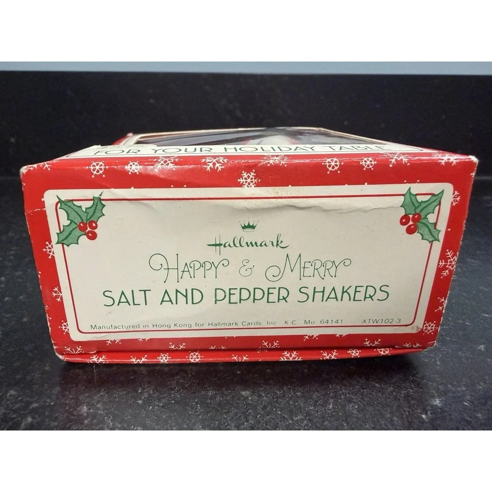 Hallmark Happy & Merry Snowman Salt Pepper Shakers NOS Original Box 3